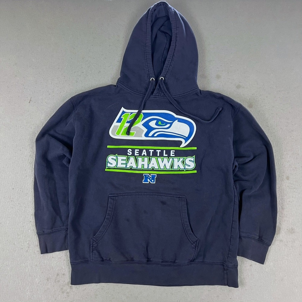 Seattle Seahawks NFL 12th Man Navy Blue Hoodie Sweatshirt Mens Large Graphic